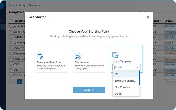 Template library screen