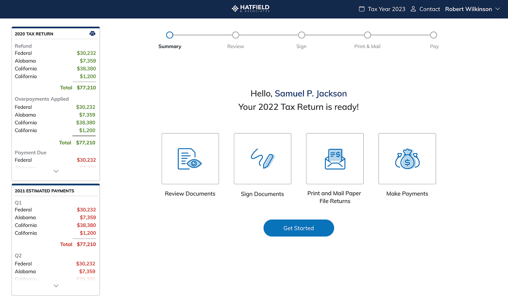 Tax Return interface
